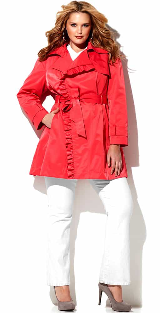 Pink Plus Size Ruffle Trim Trench Coat