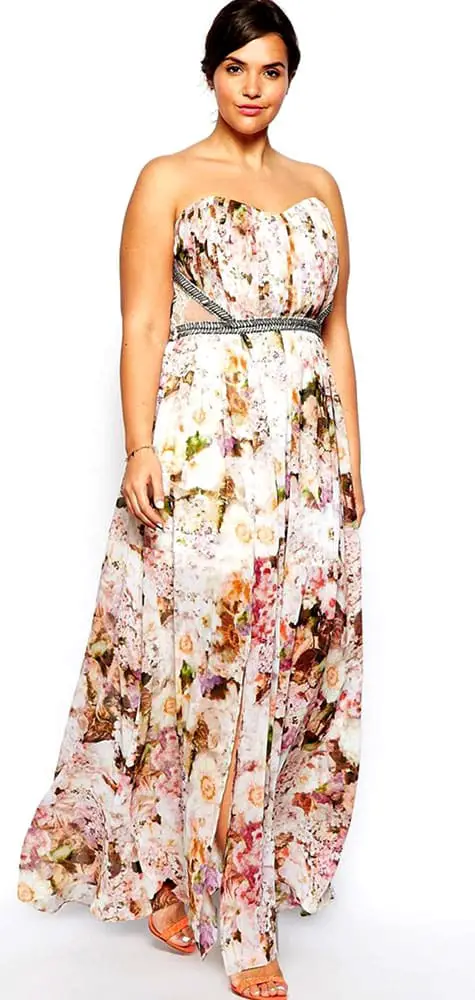 Strapless Floral Print Maxi Dress