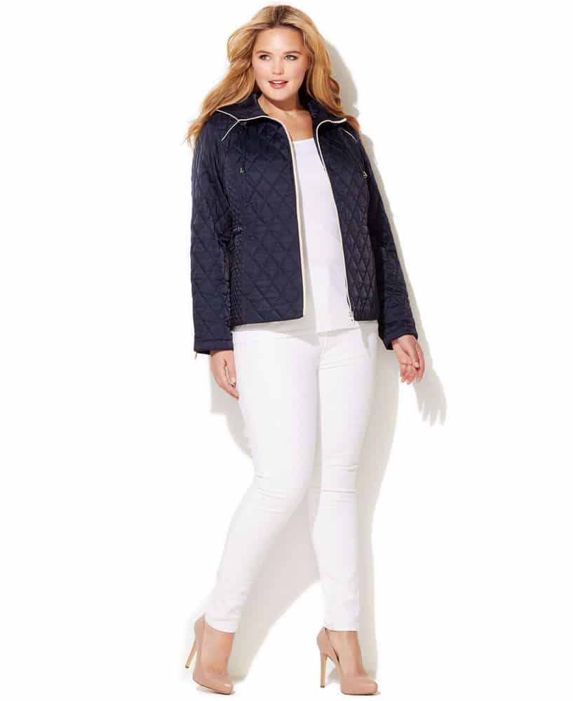 quilted navy jacket white pants