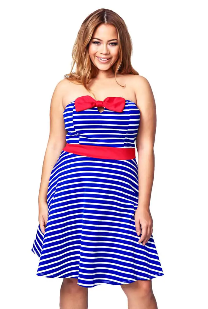 short nautical dress red bow - CurvyPlus