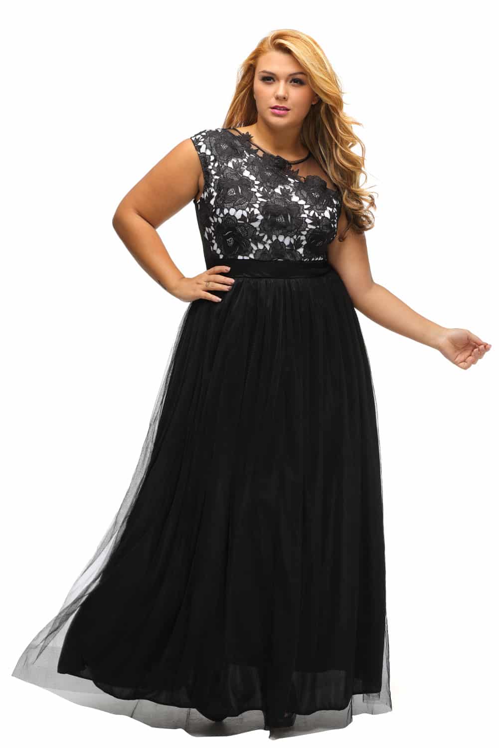 Black-Floral-Applique-Curvaceous-Maxi-Dress-LC61096-2-58908 - CurvyPlus