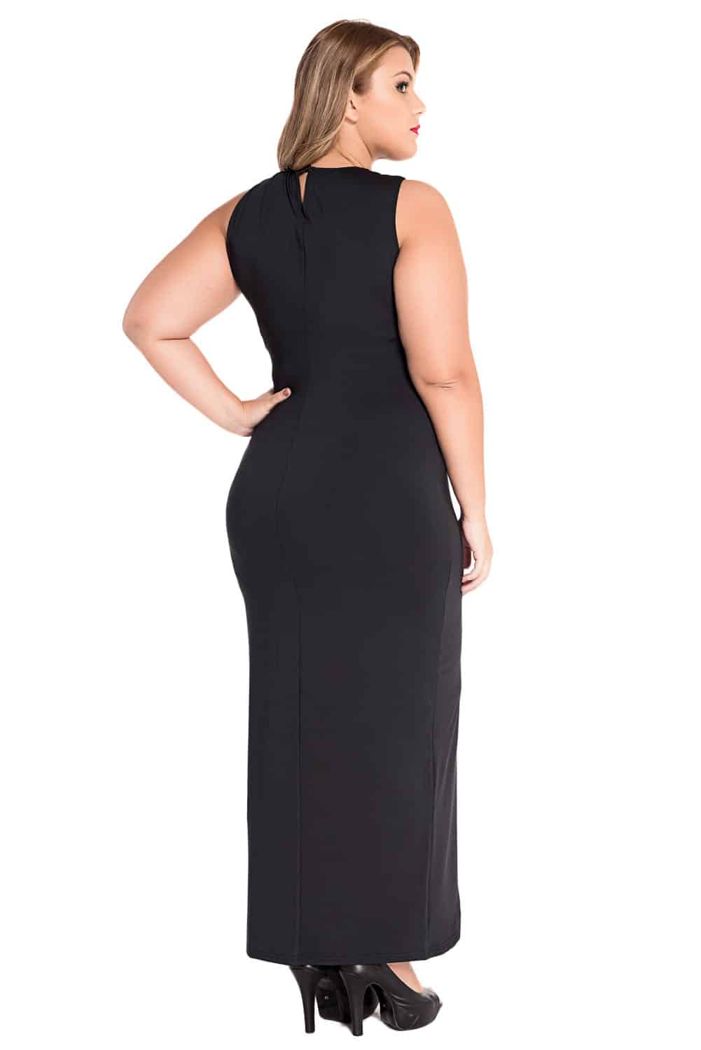 BlackPlusSizeCrossHalterJerseyDressLC61034240285 CurvyPlus
