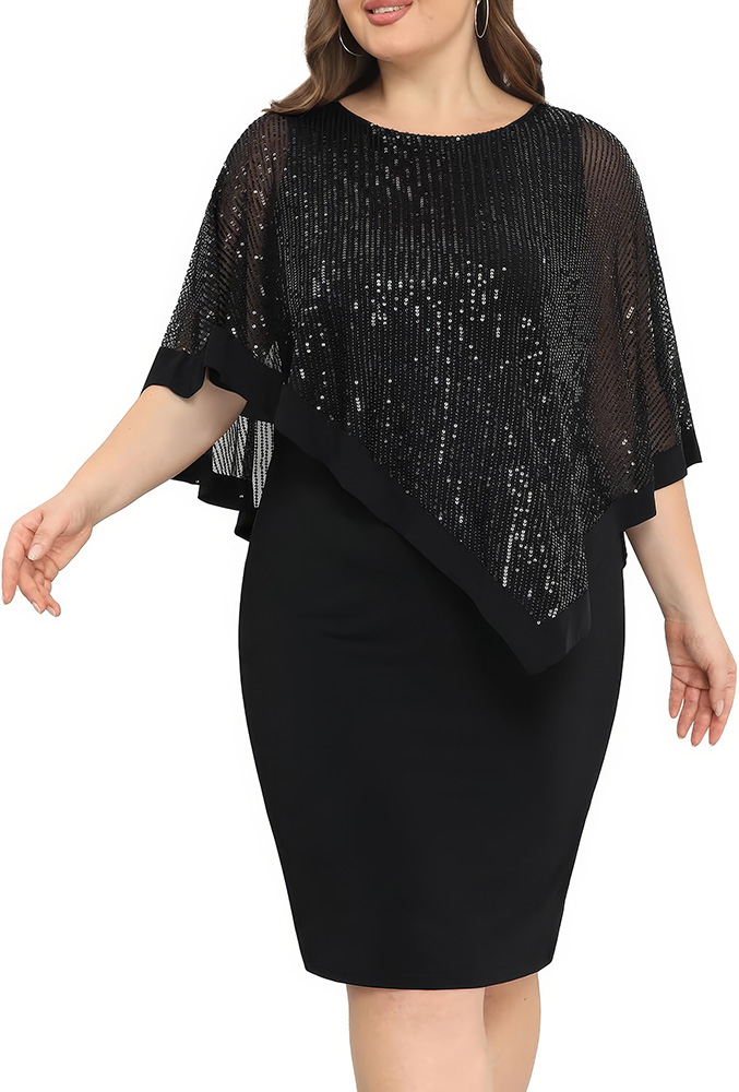 Plus Size Wardrobe Staples - Black Sparkly Dress - 02