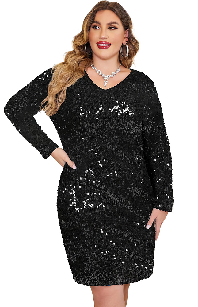 Plus Size Wardrobe Staples - Black Sparkly Dress - 05