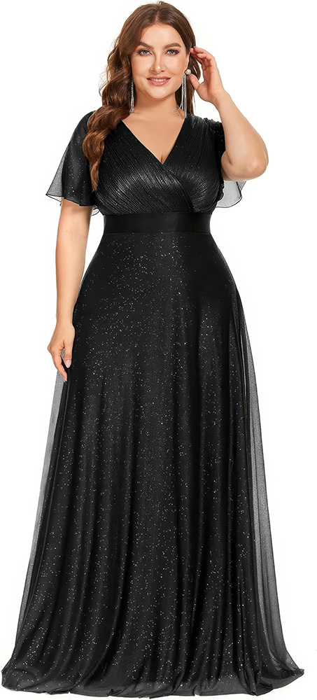 Plus Size Wardrobe Staples - Black Sparkly Dress - 06