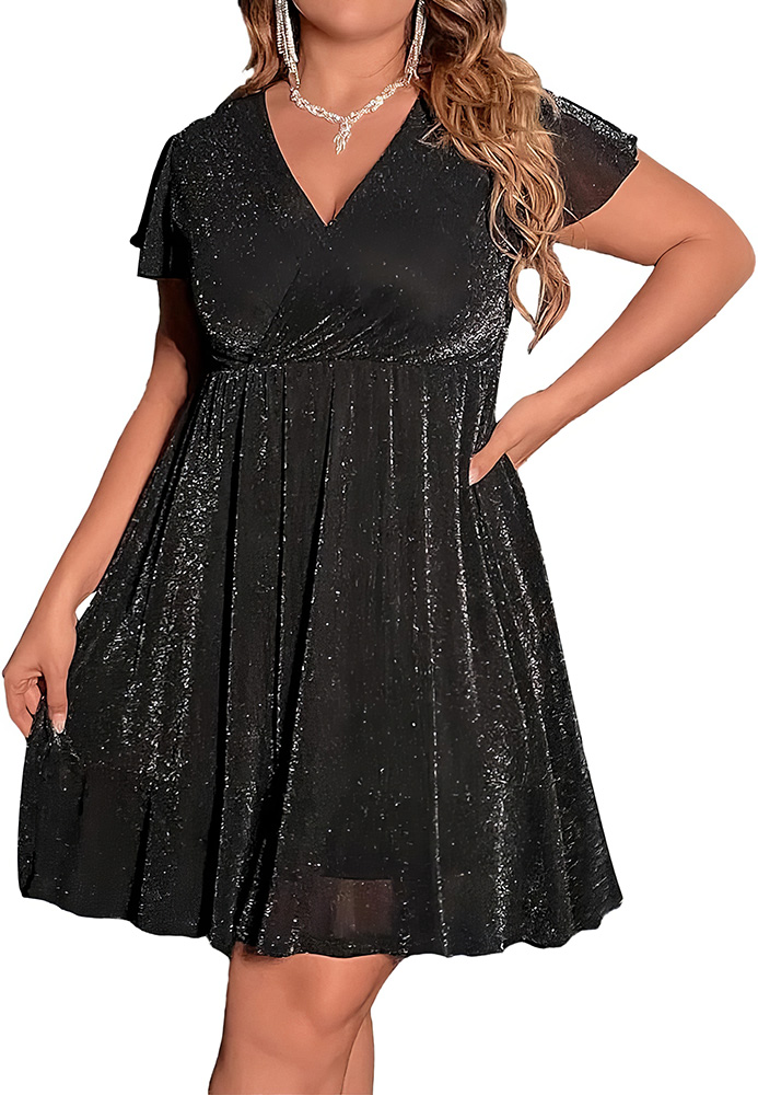 Plus Size Wardrobe Staples - Black Sparkly Dress - 07