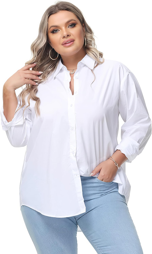 Plus Size Wardrobe Staples - White Button Down Shirt - 01