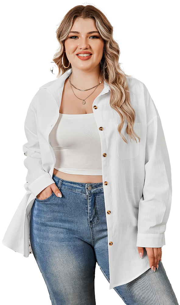 Plus Size Wardrobe Staples - White Button Down Shirt - 02