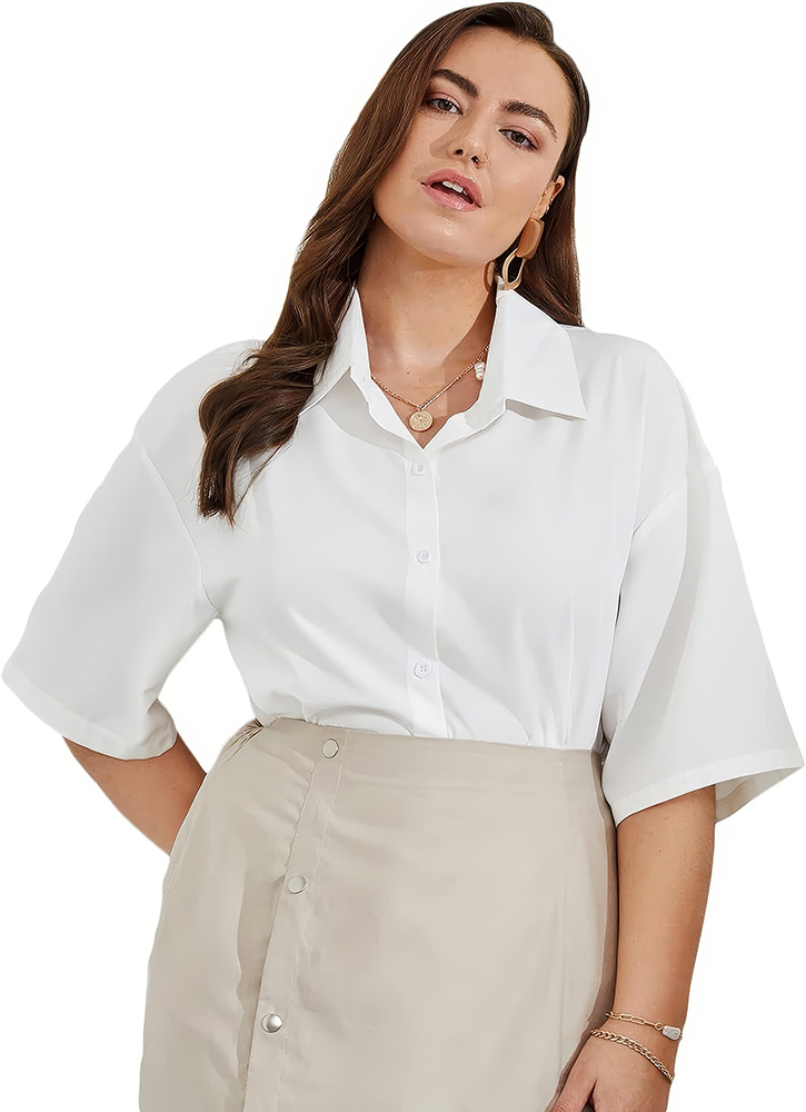 Plus Size Wardrobe Staples - White Button Down Shirt - 03