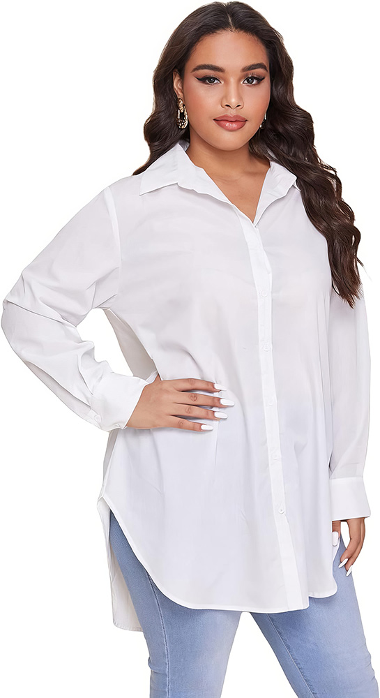 Plus Size Wardrobe Staples - White Button Down Shirt - 04