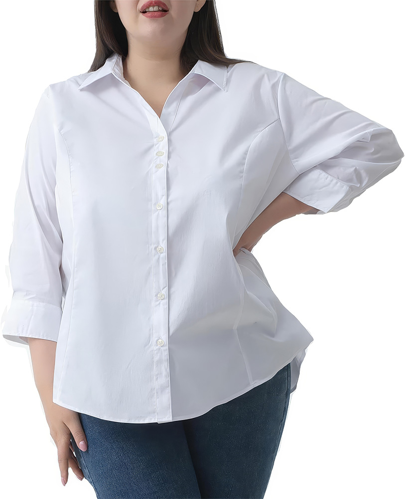 Plus Size Wardrobe Staples - White Button Down Shirt - 06