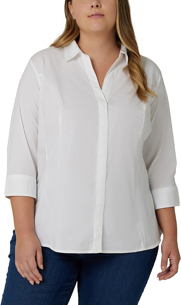 Plus Size Wardrobe Staples - White Button Down Shirt - 07